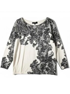 Susan Graver Ivory Lace Print Fine Knit Sweater Boat Neck Plus 1X New